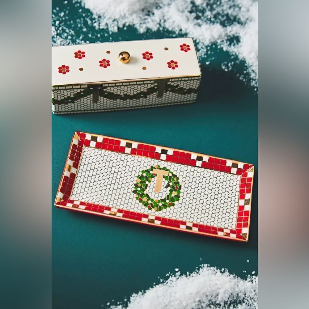 Anthropologie Festive Tile Handpainted Stoneware Butter Dish New - Picture 2 of 4